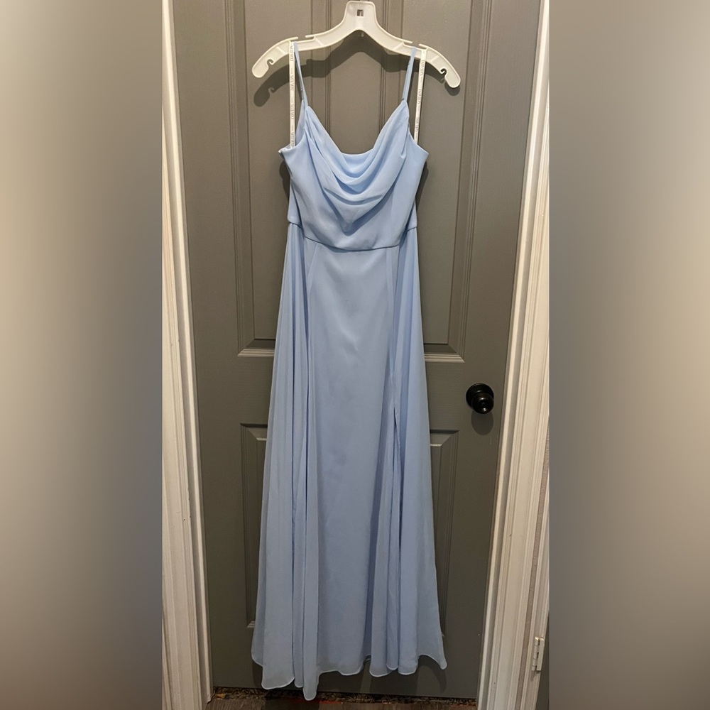 David's Bridal Light Blue Cowl Neck Maxi Dress